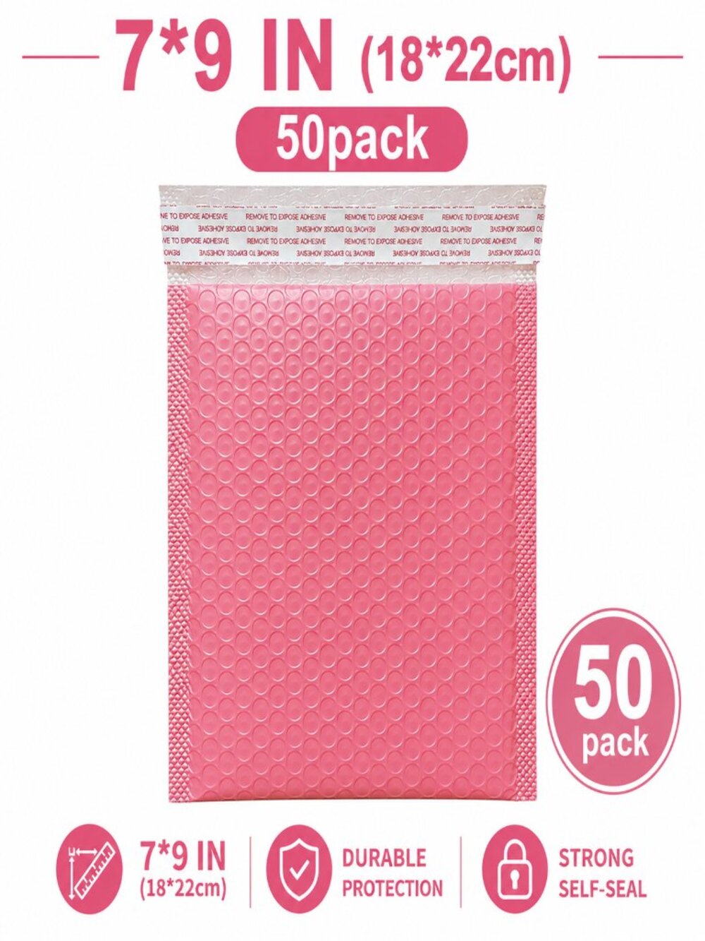 7x9 Pink Bubble Mailers 50 Pack Self Seal Padded Shipping Envelopes